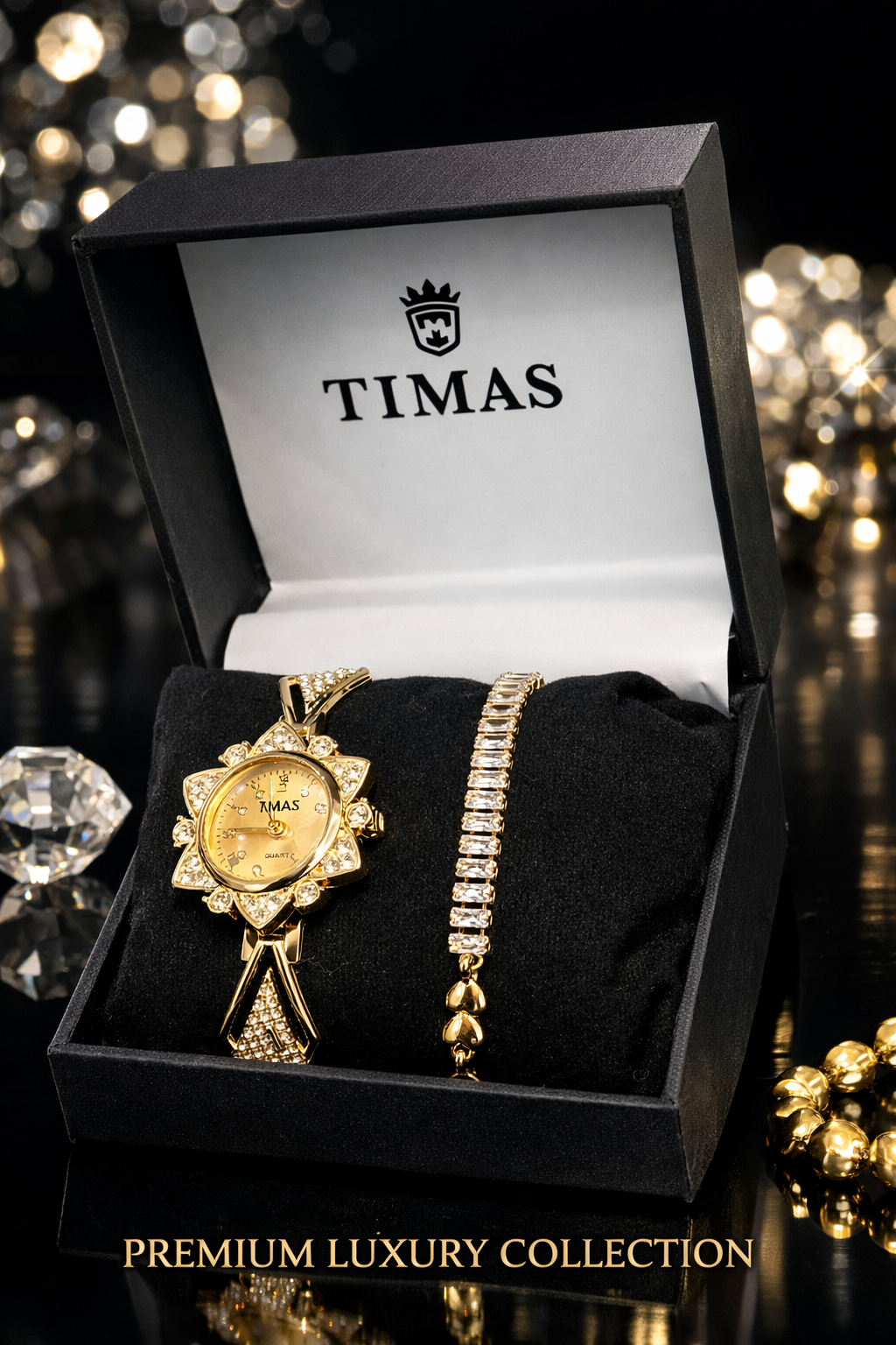 Timas Luxury Watch & Crystal Bracelet Set for Women ✨